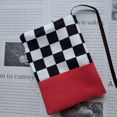 ハンドメイド　ブックカバー　文庫本サイズ　2トーンカラー　チェック　チェッカーフラッグ