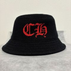 CHROME HEARTS クロムハーツ カシミヤ バケットハット バケハ 帽子 CH ロゴ 黒 ブラック 赤 レッド メンズ Lサイズ 新品未使用