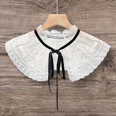 蝶々柄 つけ襟 刺繍入り 黒リボン セーラーカラー オーガンジー スパンコール ヴィンテージ クラシック