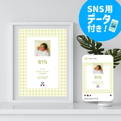 【データ付きꕤ命名書】ギンガム×シトラス（写真＆ローマ字）