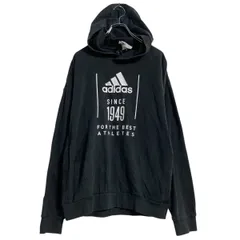 adidas プリントスウェット パーカー M ブラック アディダス スポーツ プルオーバー 裏起毛 古着卸 アメリカ仕入 a701-6504