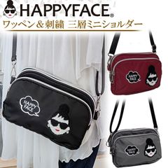 HAPPYFACE　ハッピーフェイス 大きめスマホにも対応！ エマ顔刺しゅう ポシェット