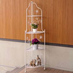 フラワーシェルフ アイアン おしゃれ 花台 コーナーシェルフ フラワーラック 折りたたみ アイアンの折りたたみフラワーシェルフ コーナー WH