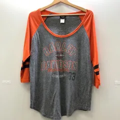 HARLEY-DAVIDSON/ハーレーダビッドソン Tシャツ 七分袖 ロンT ラグランスリーブ オープンネック USA製 メンズ L オレンジ グレー