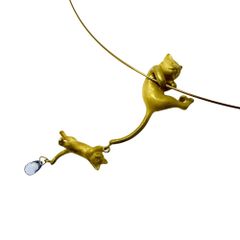 猫モチーフ 水色石 0.40ct ネックレス K18ゴールド 18金  7.2g 40cm レディース 【中古】【真子質店】【NN】