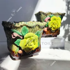 【セール】韓国 2個セット 緑色 窯変 四角 立体 フラワー 植木鉢 おしゃれ 室内 陶器鉢 多肉 植物 鉢植え　激安 レア インテリア プレゼント 海外 盆栽 花瓶 おすすめ プランター 人気 デザイン 観葉植物