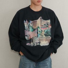 プリント スウェット トレーナー ラスベガス ニューヨーク NY ラメ ブラック 黒 XXLサイズ 古着【UR-0588】