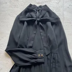 昭和レトロ風 ブラックリボン付きプリーツワンピース 長袖 フォーマル ac