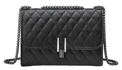 ショルダーバッグ コンパクト レザー 調 キルティング レディース ゴールドチェーン ミニ 斜め掛け エレガント カジュアル 上品 3カラー 鞄 カバン かばん BAG シンプル 無地 小さい 小さめ 大容量 小物 入れ ハンドバッグ 通勤 通学 [ブラック]