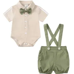 グリーン 韓国 子供服 スーツ 結婚式 フォーマル ロンパース 男の子 入園式 おしゃれ着 誕生日 ベビー 蝶ネクタイ オーバーオール サスペンダースーツ 60 70 80 90