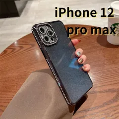 ［ショップス］iPhone12 pro max スマホケース 黒 ラメ キラキラ ラインストーン シンプル 軽量 おしゃれ かわいい E028　E