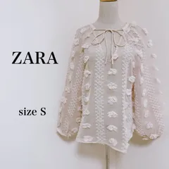ZARA ザラ トップス ブラウス 長袖 シフォン 透け感 花 ベージュ S 古着 匿名配送 送料無料 レディース  【3-200】