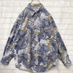 【入手困難】90s ペールカラー バロック アート ローマ 柄シャツ 総柄 長袖 ポリシャツ 昭和レトロ 一点物 羽織り Lサイズ