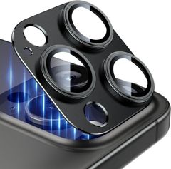 Esanik 2枚セット iPhone 15 Pro/iPhone 15 Pro max カメラフィルム アルミ合金製 カメラ保護 レンズカバー レンズ保護 強化ガラス 耐衝撃 擦り傷防止 3レンズ保護 露出オーバー防止 レンズ保護フィルム ブラック