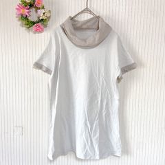 54-54 ー大特価ー日本製★ 【ジャンニロジュディチェ】 GIANNI LO GIUDICE レディース トップス シャツ カットソー チュニック （S） コットン 綿 100% 半袖 ライトグレー シアーハイネック