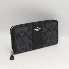 美品 コーチ 長財布 ブラックカラー シグネチャー ラウンドファスナー メンズ/レディース INB 2000000 NSK