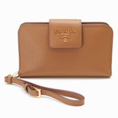 【訳あり】プラダ コンパクト 長財布 レディース スマホケース スマホポーチ メタルロゴ サフィアーノ レザー キャラメル ストラップ付 1DF001 PRADA (ec)