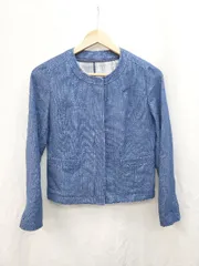 ◇ COUP DE CHANCE クードシャンス ツイード調 ノーカラー 長袖 ブルゾン ジャンパー サイズ38 ブルー レディース P  【1404250005119】のサムネイル