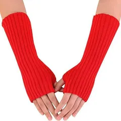 COMFORTIS アームウォーマー レディース メンズ ニット 親指穴付き アームカバー(レッド,  Free Size)