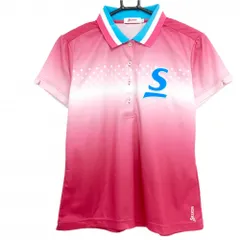 ★特価★スリクソン 半袖ポロシャツ ピンク×ライトブルー 胸元ドット ビックロゴ刺しゅう レディース L ゴルフウェア SRIXON