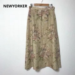 NEWYORKER ニューヨーカー 花柄 総柄 麻混 ロングスカート ベージュ系