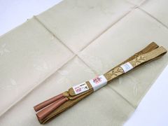 【着物】リサイクル　和装小物　帯締め帯揚げセット　平組　ぼかし　金糸　枝葉に実文　24w-8198