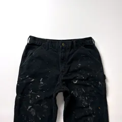 Carhartt カーハート ペインターパンツ W32 L30 ブラック 黒 ダック地 コットン ヘビーダック ネルライナー 裏起毛 裏地チェック 革タグ ワークパンツ ダブルニー アメカジ メンズ 古着