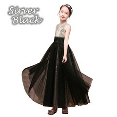 NO,43★子どもドレス 子供 ロングドレス 高級ドレス 子供 シンプル 上品 フォーマル 110 120 130 140 150 160 フラワーガール 華やか スパンコール バイカラー シルバー レッド ブラック