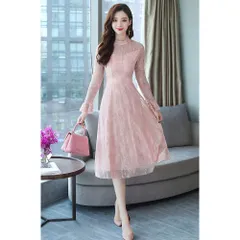 ☆ ピンク ☆ M ☆ パーティードレス レディース ドレス パーティードレス レディース ドレス ワンピース ワンピ フォーマルワンピ フォーマルワンピース 総レース レース フォーマル ひざ下 膝下 膝丈 シースルー 透け パーティー 結婚式 お祝い