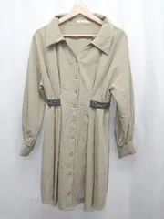 ◇ Θ REDYAZEL レディアゼル フレア 長袖 ミニ丈 シャツ ワンピース サイズF ライトカーキ レディース E  【1410230007813】