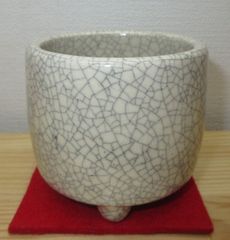 【逢絢亭・新品】茶道具 七事式道具 聞香炉 白楽 貫入模様 丸形 松楽窯