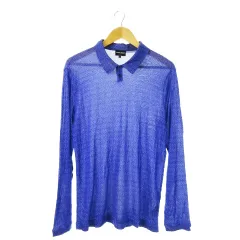 ジョルジオアルマーニ GIORGIO ARMANI ニットシャツ 長袖 薄手 ストレッチ 総柄 スクエアドット 54 XXL 青 ブルー /CK11 ■GY18のサムネイル