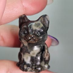 天然石 置物 猫 スーダン猫 オルゴナイト オブシディアン 黒猫 金箔