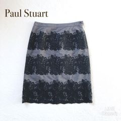 Paul stuart ポールスチュアート【8】ひざ丈スカート　花柄刺繍　タイト　ボーダー　きれいめ
