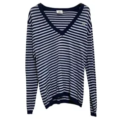 LACOSTE コットンニット セーター ラコステ レディース S~ ボーダー ネイビー Vネック 古着卸 アメリカ仕入 a703-5026