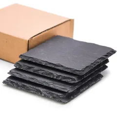 新品 TOSSOW コースター 天然石 スレート 手作りコースター 耐熱 断熱 速乾 ４枚セット 滑り止め おしゃれ茶托 ins風 天然コースター 黒 四角