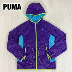 【専用ポーチ付】PUMA プーマ ジップアップ マウンテンパーカー ナイロンジャケット 中綿入 フリース切り替えし M 水玉 パープル 着丈66.5cm ゆき丈80.5〜81cm 身幅(脇下)49.5cm【古着】