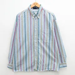L/古着 長袖 シャツ メンズ 90s コットン ボタンダウン 紺他 ネイビー ストライプ 24jan08 中古 トップス