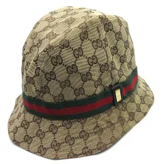 グッチ GUCCI GGキャンバス シェリーライン バケットハット 帽子 ゴールドプレート L ベージュ ☆AA★のサムネイル