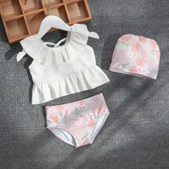 ☆ ホワイト ☆ 110サイズ ☆ 水着 キッズ 女の子 キッズ 水着 女の子 セパレート スイムウェア キッズ水着 ビキニ タンキニ みずぎ キャップ フリル ひらひら バッククロス こども 子供 子ども 上下 上下セット 水遊び ガールズ 女児 女子