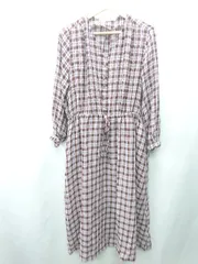 ◇ ◎ ⊇ MELROSE claire チェック柄 長袖 ロング丈 ワンピース サイズ表記なし ブラウン パープル系 レディース E  【1409100017793】