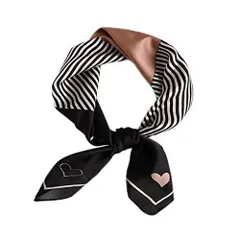 RR＃04 [RENREN] レディーススカーフ ネッカチーフ 巻き方 ショール ヘッドバンド 髪飾り シルク風 アンティーク調 レトロ調 ストール 正方形 70＊70 (カーキ色＋ブラック)