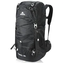 KOHAMI リュックサック 登山用リュック バックパック 50L 大容量 軽量 撥水 アウトドア スポーツ 旅行 疲れにくい 通気性 (ブラック)