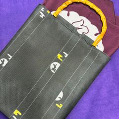 半纏入れ　黒系月に兎柄　絽　バンブー手提げ　お祭り　お神輿