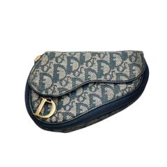 【真贋判定済】DIOR ディオール トロッター サドルポーチ  ホワイト×ネイビー レディースバッグ B0324WWVQE