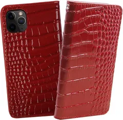 ReZuell クロコダイル x 牛革 Pro Max apple . 手帳型 レザー ケース iphone 11proMax( レッド,  iphone11pro MAX)