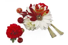 髪飾り 成人式 振袖 袴 2点セット 赤 白 大人 浴衣 かんざし 簪 卒業式 フォーマル 結婚式 花飾り つまみ細工 リボン ちりめん ブライダル W 髪飾り 921/740 294-310 赤 m845　WSi