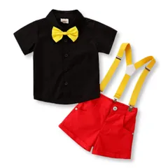 [Lezalic] サスペンダー 子供服 (100サイズ) コスチューム セットアップ おでかけ 半袖 記念写真 コスプレ ジュニア ベビー服 (100サイズ) [100サイズ]