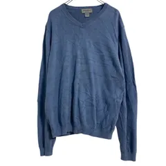 Eddie Bauer コットン ニット セーター L くすみブルー エディーバウアー Vネック シンプル 古着卸 アメリカ仕入 a701-6088