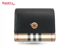 未使用 バーバリー コンパクトウォレット 二つ折り財布 ヴィンテージチェック レザー 黒 ブラック ベージュ系 80622851 BURBERRY /33923